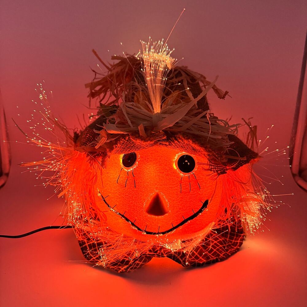 Pumpkin Hollow Fiber Optic Scarecrow Halloween Decor 11" Glow